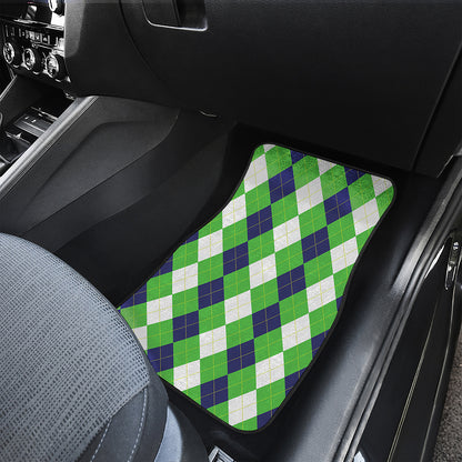 White Navy And Green Argyle Print Front and Back Car Floor Mats