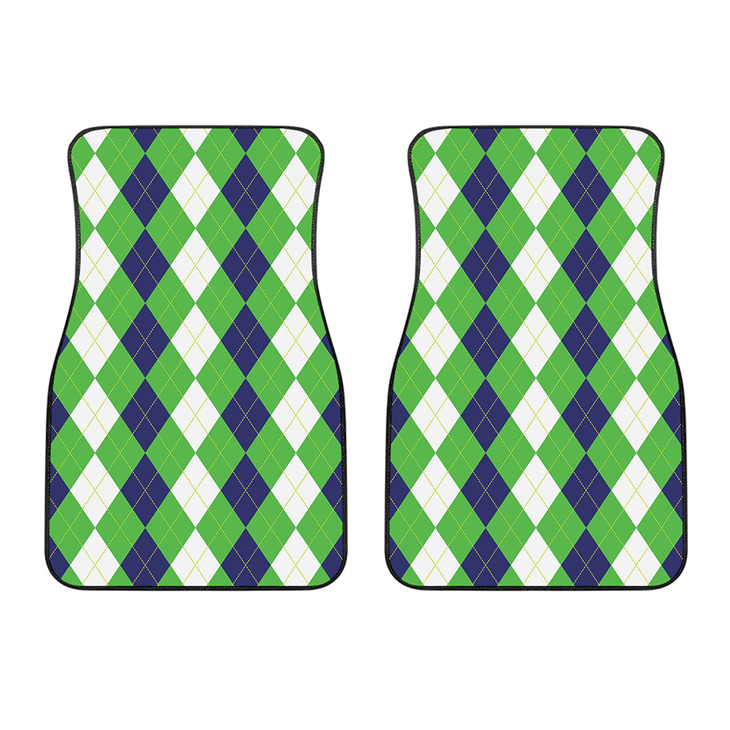 White Navy And Green Argyle Print Front Car Floor Mats