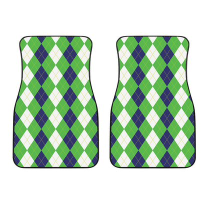White Navy And Green Argyle Print Front Car Floor Mats