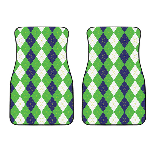 White Navy And Green Argyle Print Front Car Floor Mats