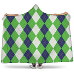 White Navy And Green Argyle Print Hooded Blanket