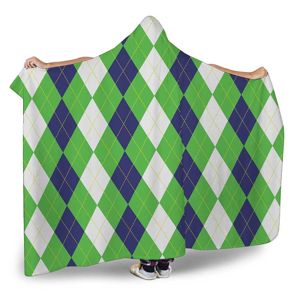 White Navy And Green Argyle Print Hooded Blanket