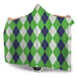 White Navy And Green Argyle Print Hooded Blanket