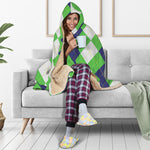White Navy And Green Argyle Print Hooded Blanket