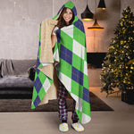 White Navy And Green Argyle Print Hooded Blanket
