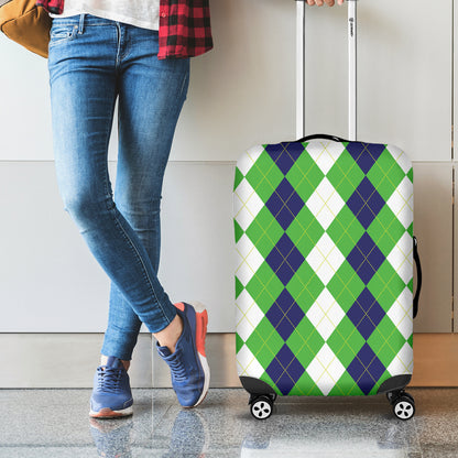 White Navy And Green Argyle Print Luggage Cover