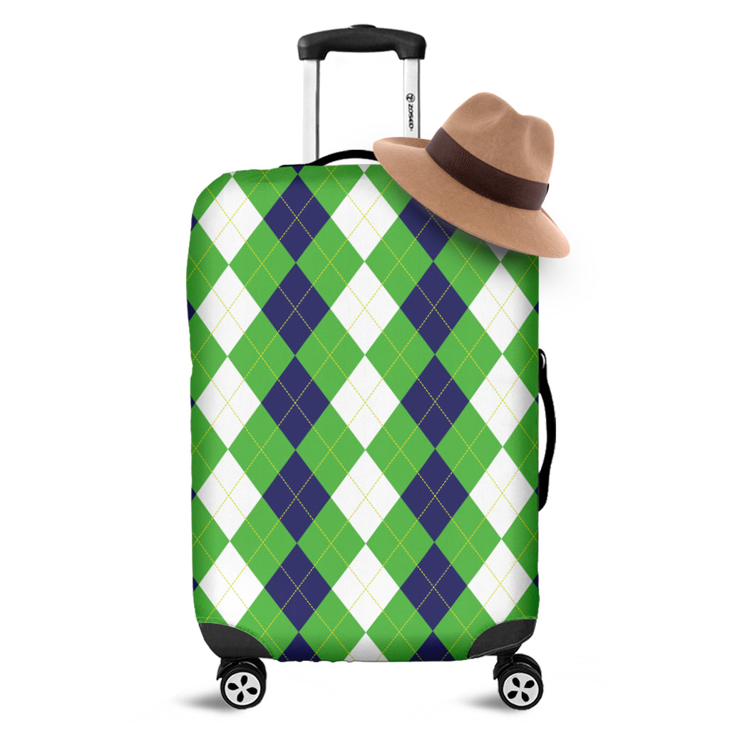 White Navy And Green Argyle Print Luggage Cover