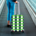 White Navy And Green Argyle Print Luggage Cover