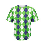 White Navy And Green Argyle Print Men's Baseball Jersey
