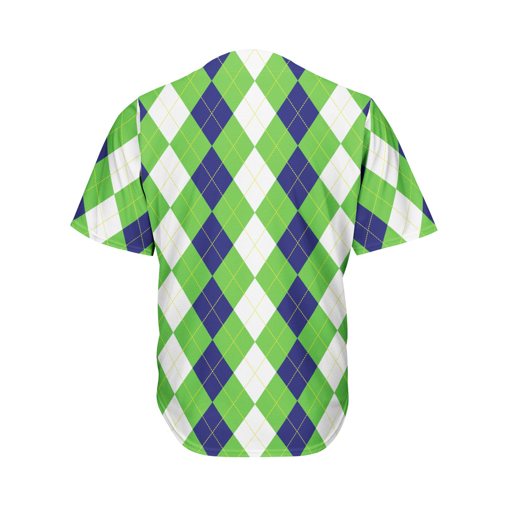 White Navy And Green Argyle Print Men's Baseball Jersey