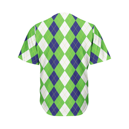 White Navy And Green Argyle Print Men's Baseball Jersey