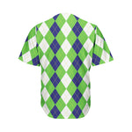 White Navy And Green Argyle Print Men's Baseball Jersey
