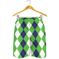 White Navy And Green Argyle Print Men's Shorts
