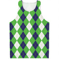 White Navy And Green Argyle Print Men's Tank Top