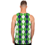 White Navy And Green Argyle Print Men's Tank Top
