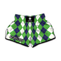 White Navy And Green Argyle Print Muay Thai Boxing Shorts