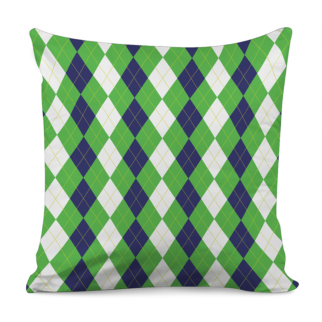 White Navy And Green Argyle Print Pillow Cover