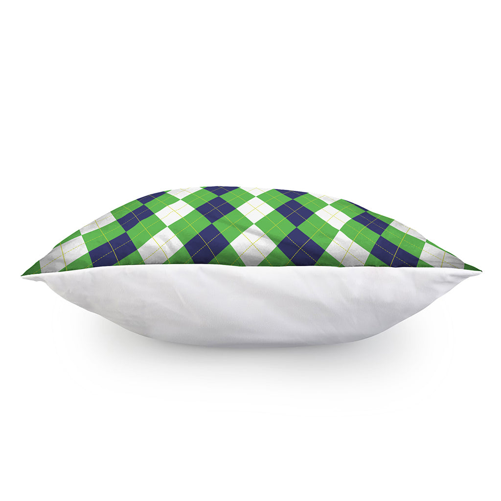 White Navy And Green Argyle Print Pillow Cover