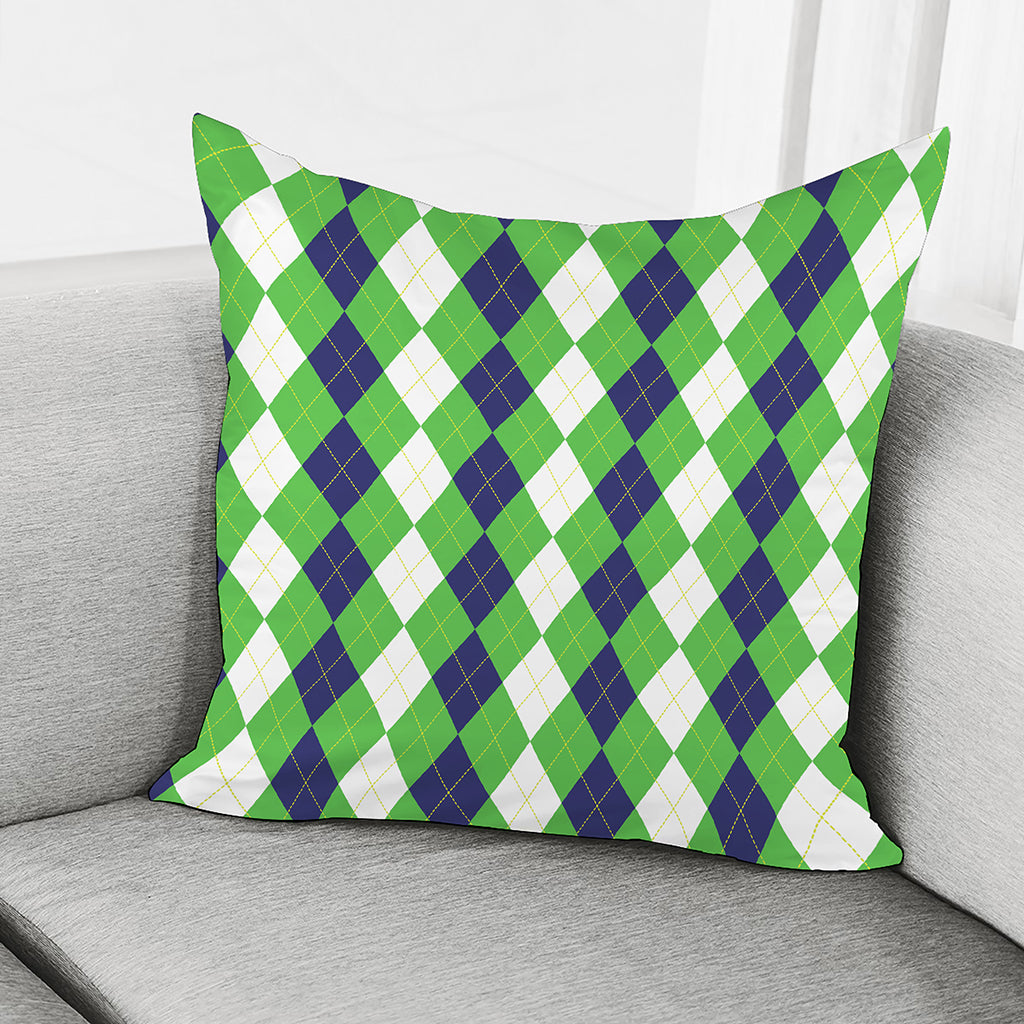 White Navy And Green Argyle Print Pillow Cover