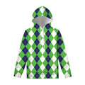 White Navy And Green Argyle Print Pullover Hoodie