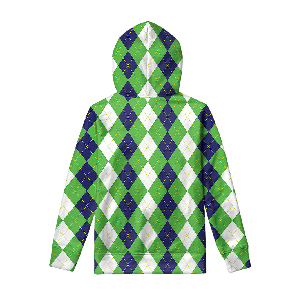 White Navy And Green Argyle Print Pullover Hoodie