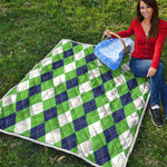 White Navy And Green Argyle Print Quilt