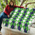 White Navy And Green Argyle Print Quilt