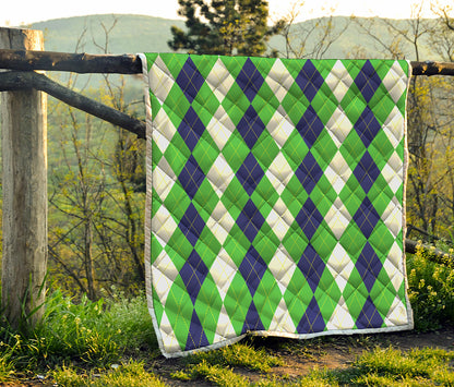 White Navy And Green Argyle Print Quilt