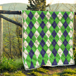 White Navy And Green Argyle Print Quilt