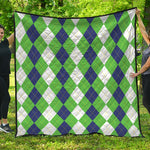 White Navy And Green Argyle Print Quilt