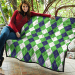 White Navy And Green Argyle Print Quilt