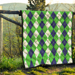 White Navy And Green Argyle Print Quilt