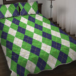 White Navy And Green Argyle Print Quilt Bed Set