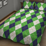 White Navy And Green Argyle Print Quilt Bed Set