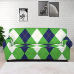White Navy And Green Argyle Print Sofa Cover