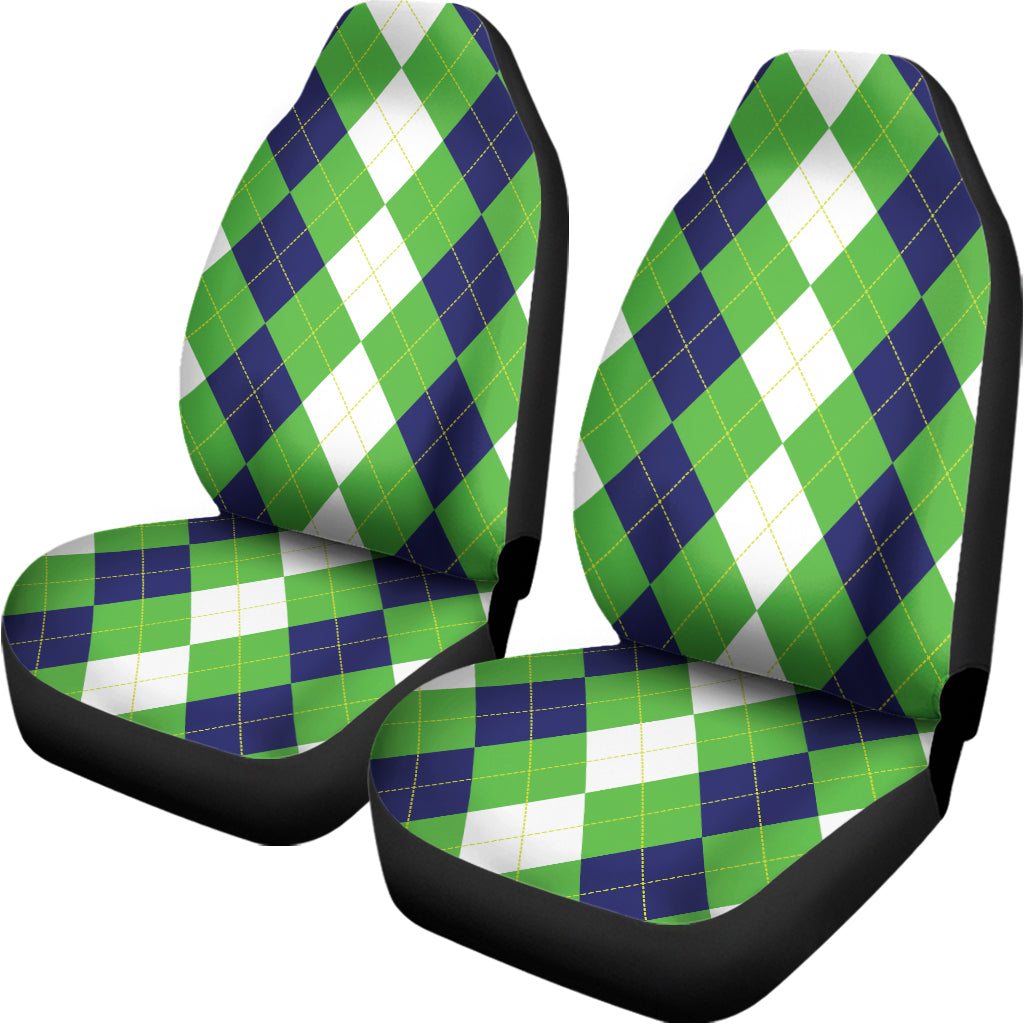 White Navy And Green Argyle Print Universal Fit Car Seat Covers