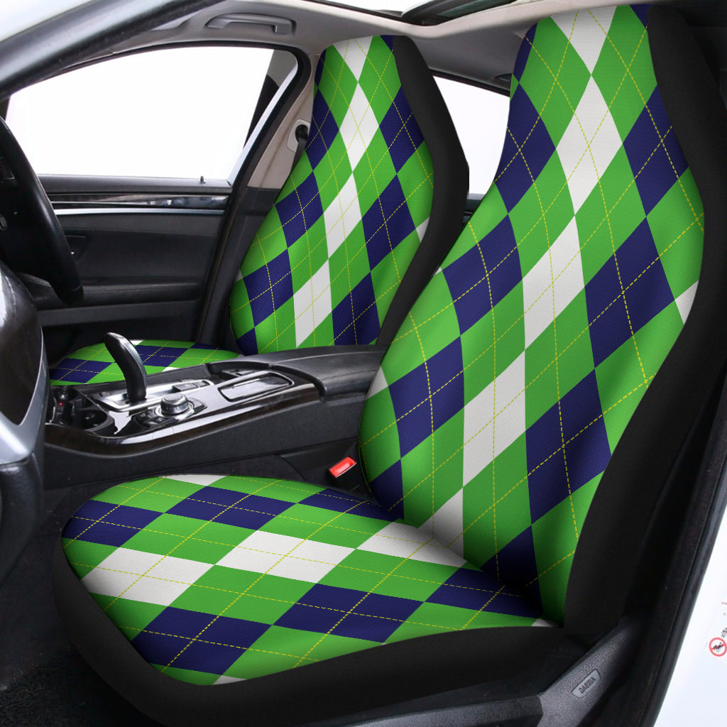 White Navy And Green Argyle Print Universal Fit Car Seat Covers