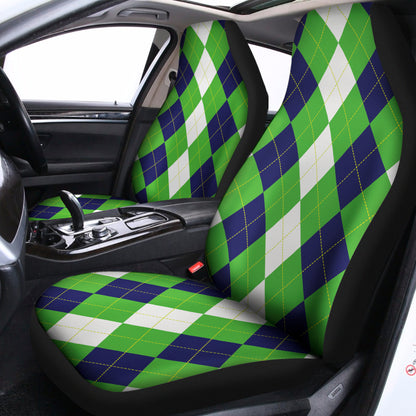 White Navy And Green Argyle Print Universal Fit Car Seat Covers