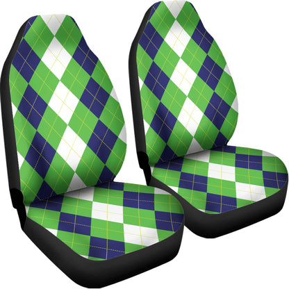 White Navy And Green Argyle Print Universal Fit Car Seat Covers