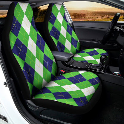 White Navy And Green Argyle Print Universal Fit Car Seat Covers