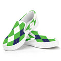 White Navy And Green Argyle Print White Slip On Sneakers