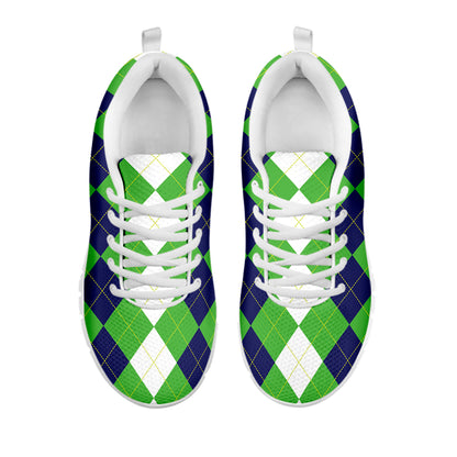 White Navy And Green Argyle Print White Sneakers