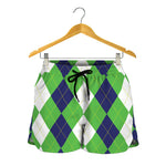 White Navy And Green Argyle Print Women's Shorts