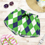 White Navy And Green Argyle Print Women's Shorts