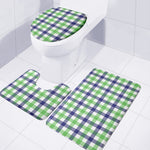 White Navy And Green Plaid Print 3 Piece Bath Mat Set