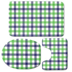 White Navy And Green Plaid Print 3 Piece Bath Mat Set