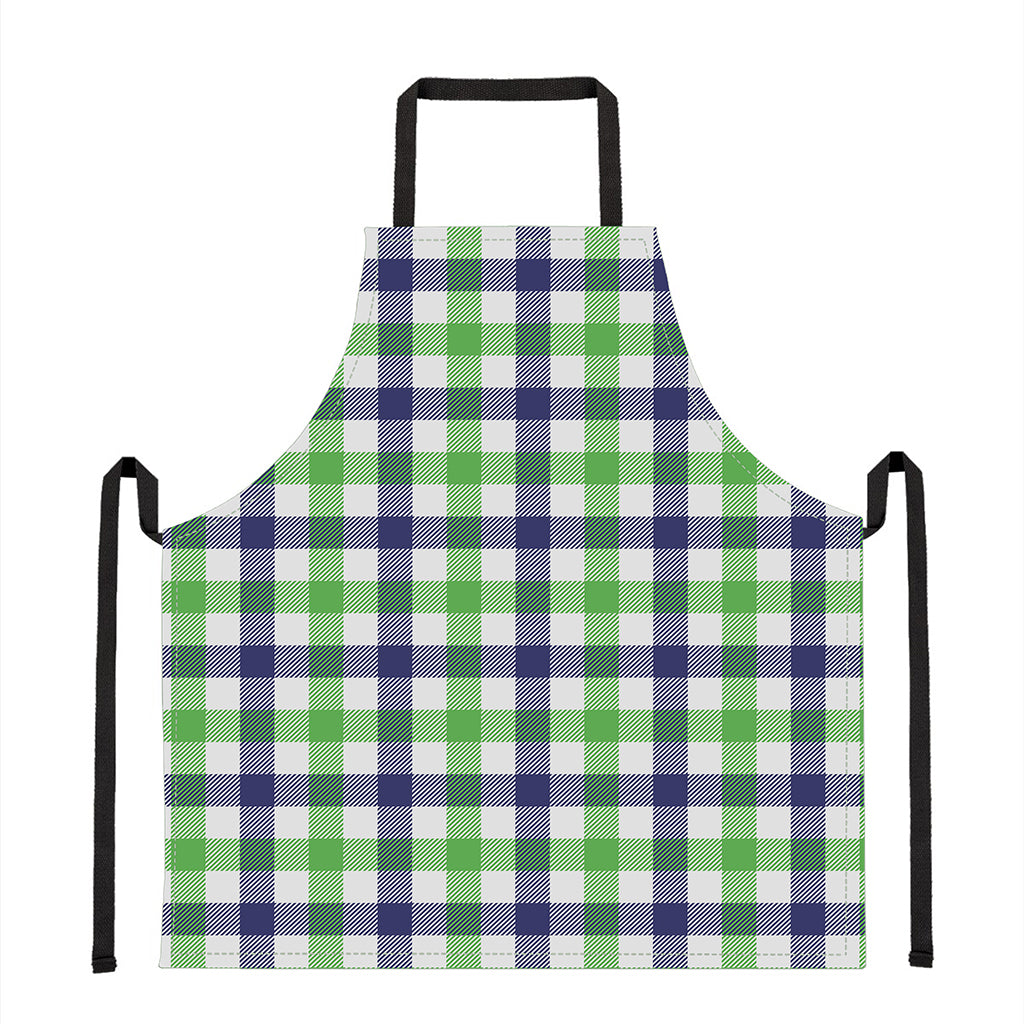 White Navy And Green Plaid Print Apron