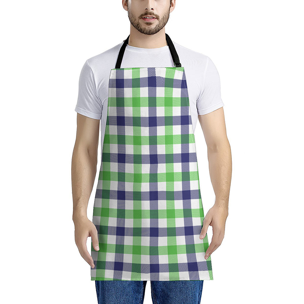 White Navy And Green Plaid Print Apron