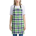 White Navy And Green Plaid Print Apron