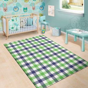 White Navy And Green Plaid Print Area Rug